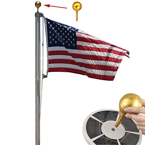 Huouo Flagpole Repair Parts Kit - 50 Feet Flag Halyard Rope + 3" Gold Ball + 6" Cleat Hook + 4 PCS Brass Swivel Snap Hooks + Flagpole Truck for 2" Top