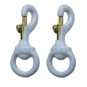 Huouo 1 Pair 3 Inch White Rubber Coated Brass Swivel Snap Clips - Heavy Duty Flag Pole Halyard Rope Attachment Hooks Accessory, Coated for Reduce Noise