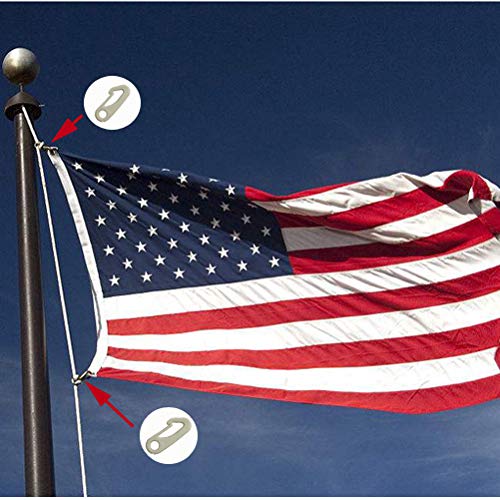 Huouo Flagpole Repair Parts Kit - 50 Feet Flag Halyard Rope + 3" Flag Pole Topper Gold Ball + 4" Cleat Hook + 4 PCS Flag Clip Hooks + Flagpole Truck Caps for 2" Top