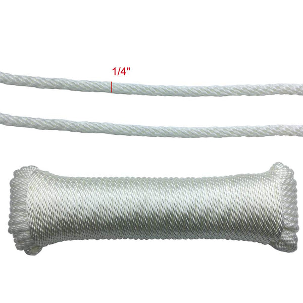 Huouo Flagpole Repair Kit - 50 FT X 1/4" Flagpole Polyester Halyard Rope + 2 PCS 3 Inch Deluxe White Rubber Coated Brass Swivel Snap Hooks