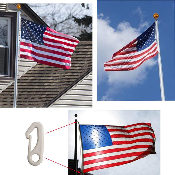 Huouo 50 Feet Flag Pole Halyard Rope + 4 PCS Flag Pole Clip Hooks - 1/4" Polyester Flagline for Flagpoles Up to 25 Ft, White